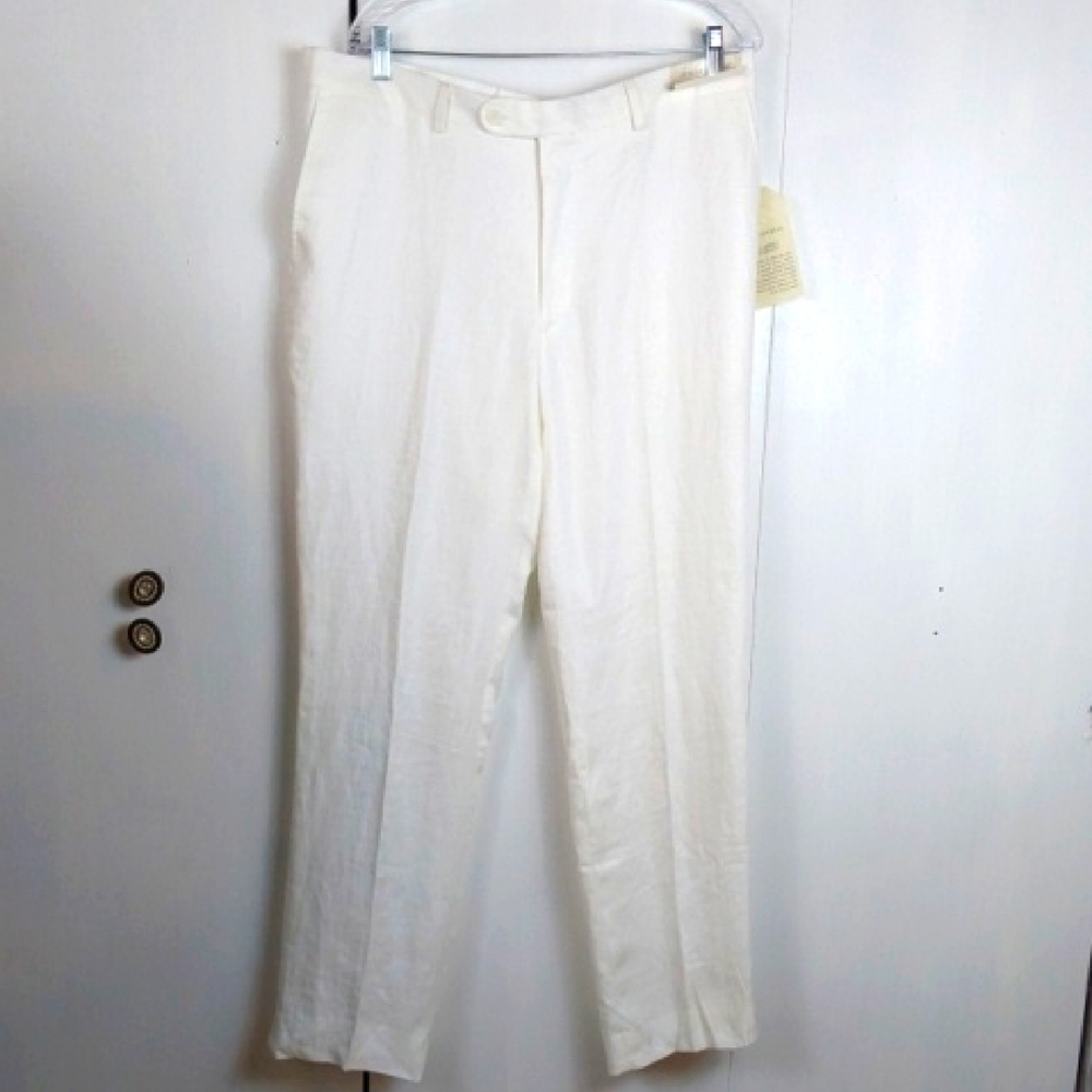 Joseph Abound Mens White Linen Dress Pants Relaxed Beach Lagenlook Sz.38 X 32